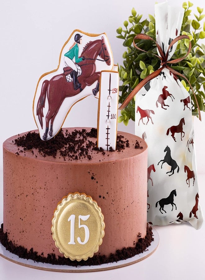 Tenare 100 Pieces Cowboy Goodie Bags Western Racing Horse Cellophane Bags Cowboy Cowgirl Party Favors with a Roll of Brown Ribbon for Candy Chocolate Snacks Cookies Themed Party Supplies - Image 4
